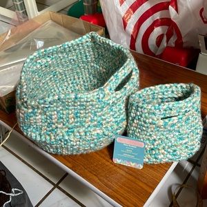 Crocheted baskets, Turq.Tan & White. Handmade by me. You get both.